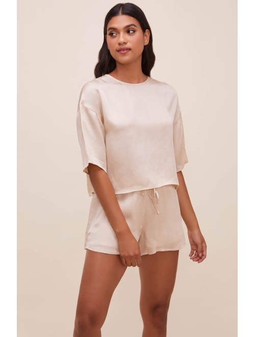 ASTR the label Valda Women's Satin Relaxed Fit Split Back Lounge Top