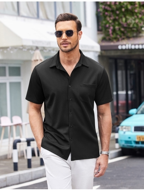 COOFANDY Men's Casual Button Down Shirts Short Sleeve Regular Fit Beach Shirt Tops