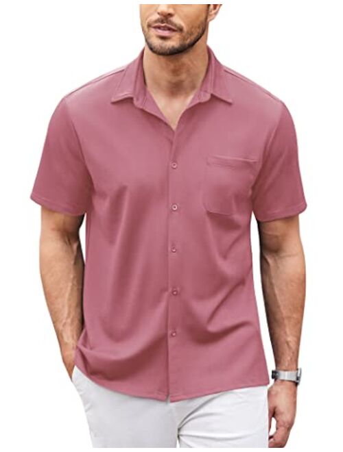 COOFANDY Men's Casual Button Down Shirts Short Sleeve Regular Fit Beach Shirt Tops
