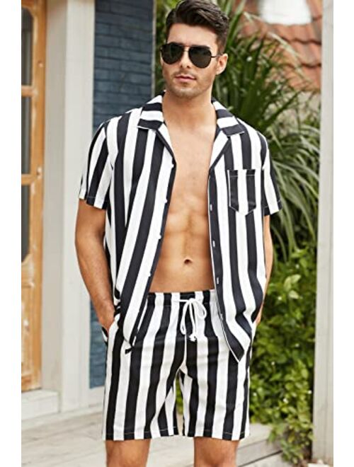 JMIERR Men's Hawaiian Sets, Casual Summer Button Down Short Sleeve Hawaiian Shirt and Shorts, 2 Piece Vacation Outfits
