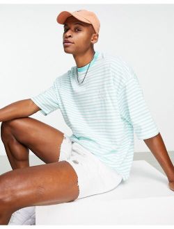 oversized stripe t-shirt in turquoise with chest embroidery - TURQUOISE - RED