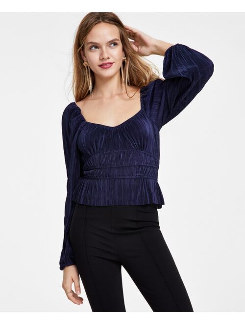 ASTR THE LABEL Women's Ziva Plisse Pleated Balloon-Sleeve Top