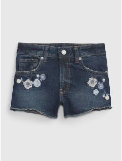 Kids High Rise Embroidered Shortie Shorts with Washwell
