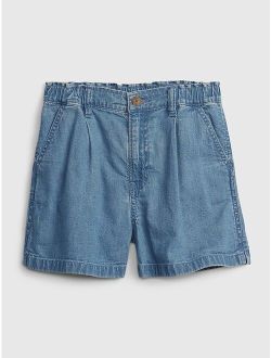 Kids High Rise Pleated Shorts with Washwell