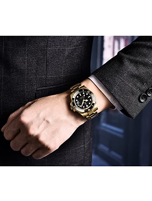 Pagrne Design Men's Watch Pagani Design PD-1661 40MM Automatic Watch Stainless Steel Gold Watch Analog Date NH35 Movement Mechanical Watch Diver Wrist Watch Men Elegant G