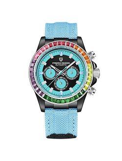 Pagrne Design Pagani Design Watch for Men Double Calendar Mechanical Watch, Fashion Color Diamond Bezel 100M Waterproof Men's Watch, Scratch Resistant Sapphire Glass Lens