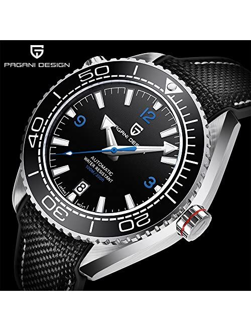 Pagrne Design Men's Wrist Watch Pagani Design Automatic Mechanical Stainless Steel Sports Diving Watch NH35 Movement, Sapphire Glass,Nylon Rubber Strap, Brand Elegant Wat