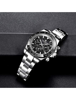 By Benyar PAGRNE Design Men's Watches Scratch Resistant Synthetic Sapphire Glass Automatic Wrist Watch Date Display 100M Waterproof Watches for Men Stainless Steel Bracel