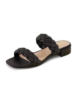 Women's Nan two band braided low block heel slide sandal  Memory Foam and Wide Widths Available