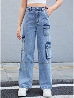 Teen Girls Flap Pocket Cargo Jeans