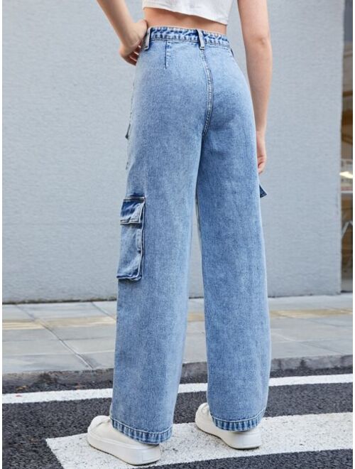 SHEIN Teen Girls Flap Pocket Cargo Jeans