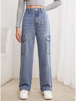 Teen Girls Zip Front Flap Pocket Cargo Jeans