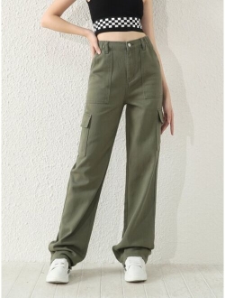 Teen Girls Flap Pocket Cargo Jeans