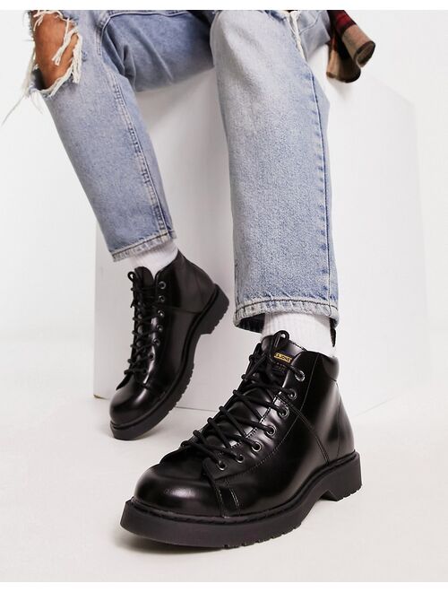 Jack & Jones leather lace up boot in black