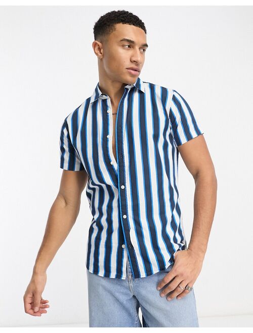 Jack & Jones Originals bold stripe short sleeve shirt in navy and white
