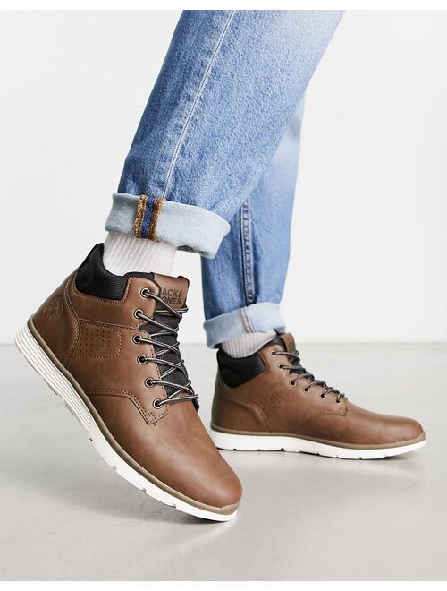 Jack & Jones faux leather hiker boot in brown