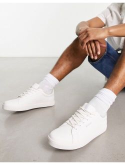 clean faux leather sneakers in white