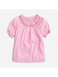 Girls' embroidered smocked T-shirt