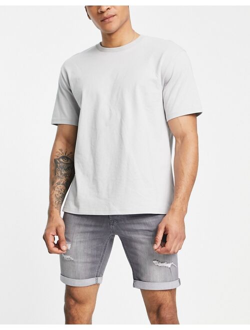 Jack & Jones denim shorts in slim fit with rips in gray
