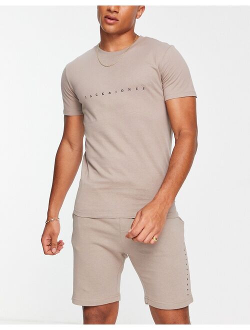 Jack & Jones Originals T-shirt and shorts set with logo in beige