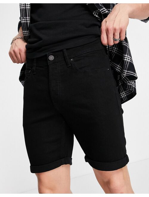 Jack & Jones Intelligence denim shorts in black