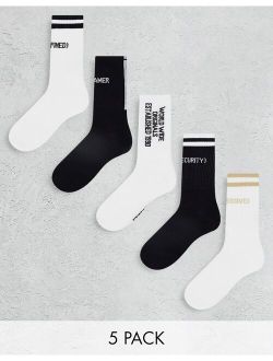 5 pack tennis socks with stripe in white