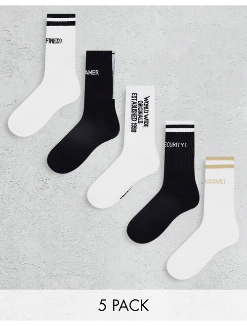 Jack & Jones 5 pack tennis socks with stripe in white