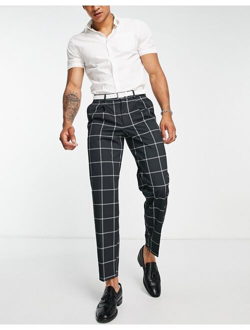 Jack & Jones Intelligence Bill wide fit windowpane check smart pants in black