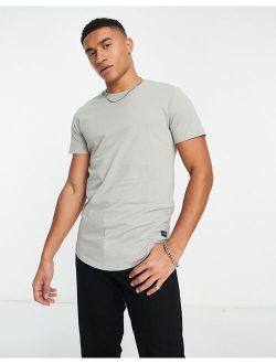 Essentials longline T-shirt with curve hem in dusky green