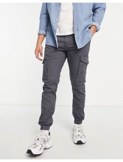 Intelligence cotton blend cuffed cargo pants in gray blue