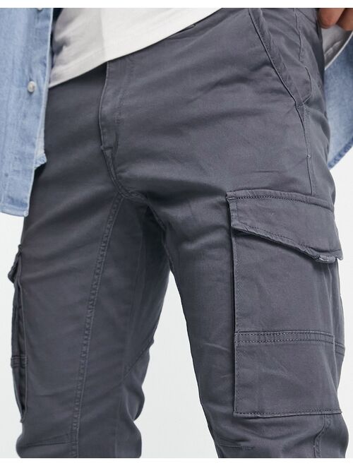 Jack & Jones Intelligence cotton blend cuffed cargo pants in gray blue