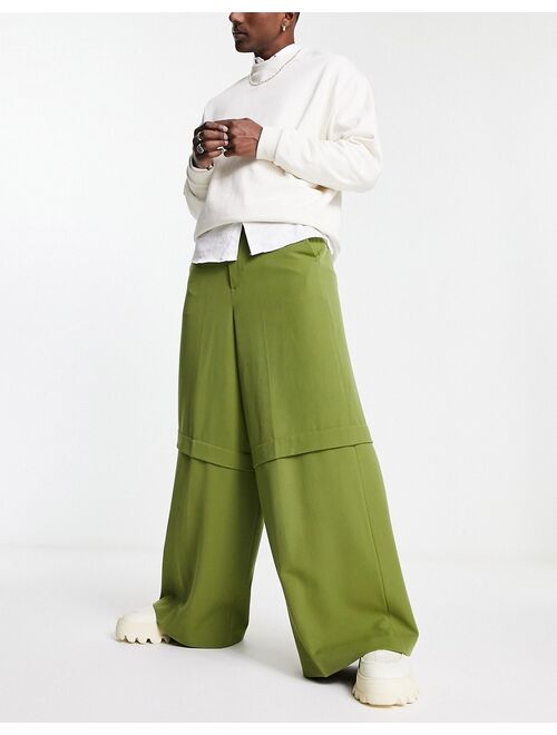 ASOS DESIGN smart extreme wide two layer wide leg pants in green