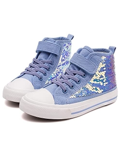 Toandon Sparkle Color Change Flipping Sequins High Top Casual Canvas Shoes for Kids