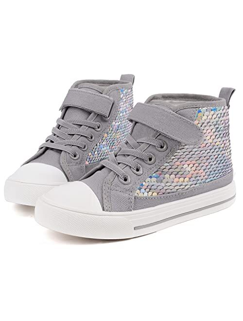 Toandon Sparkle Color Change Flipping Sequins High Top Casual Canvas Shoes for Kids
