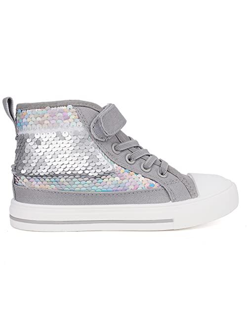 Toandon Sparkle Color Change Flipping Sequins High Top Casual Canvas Shoes for Kids