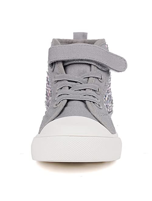 Toandon Sparkle Color Change Flipping Sequins High Top Casual Canvas Shoes for Kids