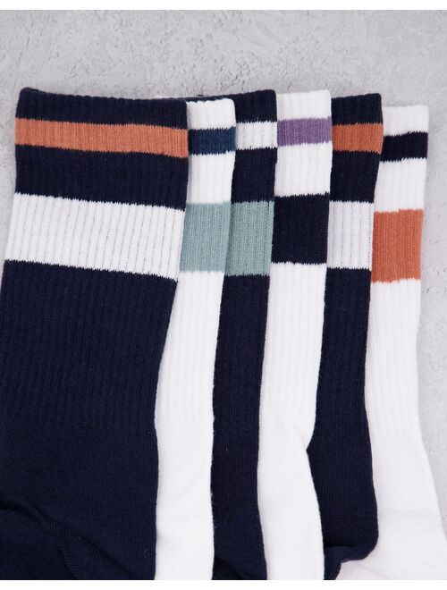 Jack & Jones 5 pack crew socks with stripes in navy and white