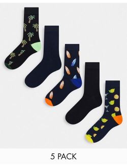 5 pack socks in tropical print