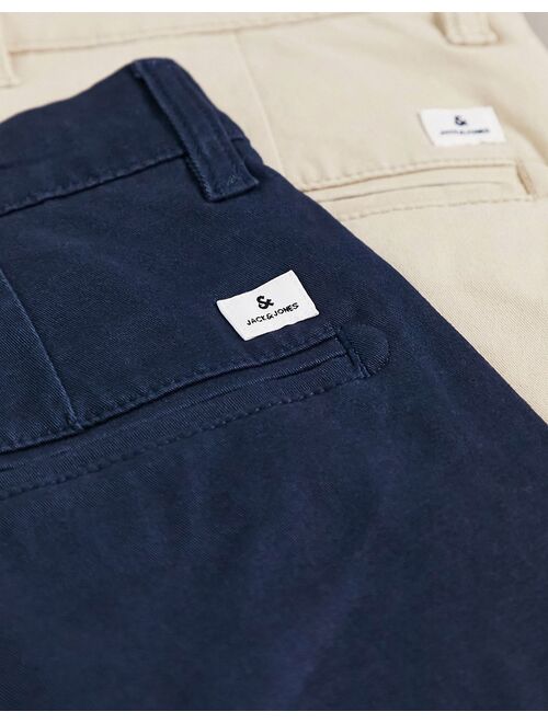 Jack & Jones 2 pack chino shorts in navy and tan
