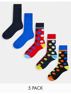 5 pack socks in polka dot print