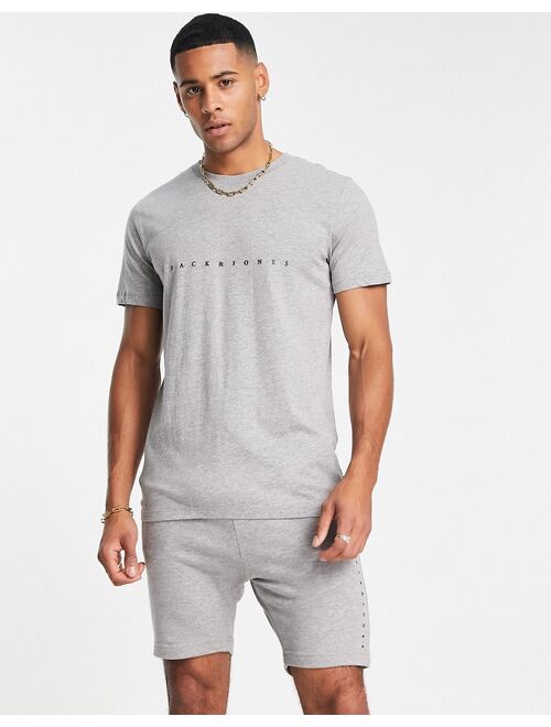 Jack & Jones Originals t-shirt and shorts set with logo in light gray