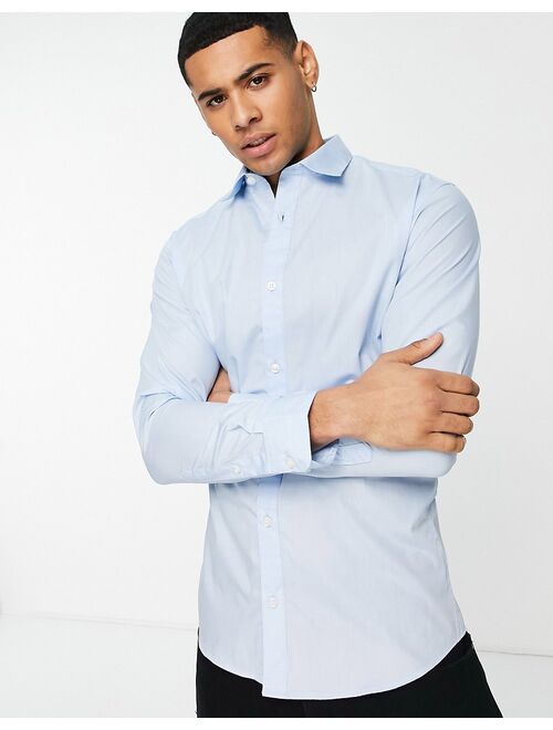Jack & Jones Originals long sleeve stretch cotton shirt in blue