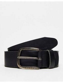 smooth leather belt with logo buckle in black