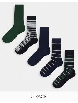 5 pack socks in navy green and gray