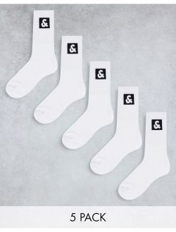 5 pack tennis socks with & print in white