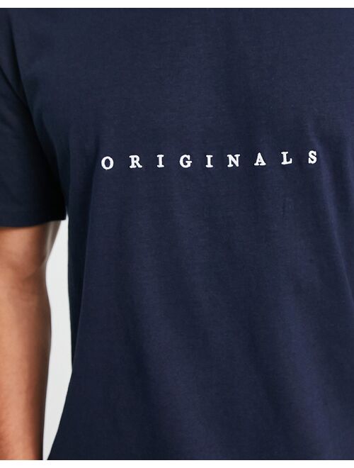 Jack & Jones Originals embroidered logo t-shirt with drop shoulder in navy