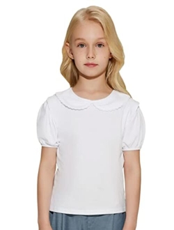 Danna Belle Peter Pan Collar Shirt Girls Short Sleeve Blouse Solid Color Tee Top Shirt for Girl Size 5-12