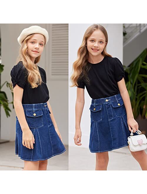 Hopeac Girls Shirts Summer Cute Classic Fit Twist Short Sleeve Plain Cotton Crew Neck T-Shirt Tee Tops Blouse