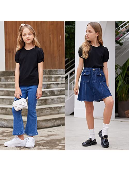 Hopeac Girls Shirts Summer Cute Classic Fit Twist Short Sleeve Plain Cotton Crew Neck T-Shirt Tee Tops Blouse