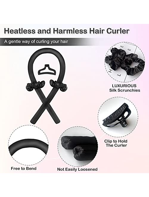 CODCOS Heatless Hair Curler Rod Headband Overnight for Long Hair - No Heat Silk Ribbon Curling Rod Hair Roller Curls with Hair Clips and Scrunchie - Soft Foam Hair Roller